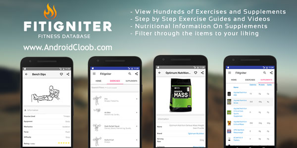 FitIgniter Fitness Database دانلود FitIgniter – Fitness Database v2.0 برنامه پایگاه تناسب اندام اندروید