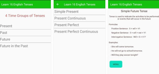 دانلود Learn 16 English Tenses v1.0.5 برنامه آموزش زبان برای اندروید Learn 16 English Tenses 1 دانلود Learn 16 English Tenses v1.0.5 برنامه آموزش زبان برای اندروید